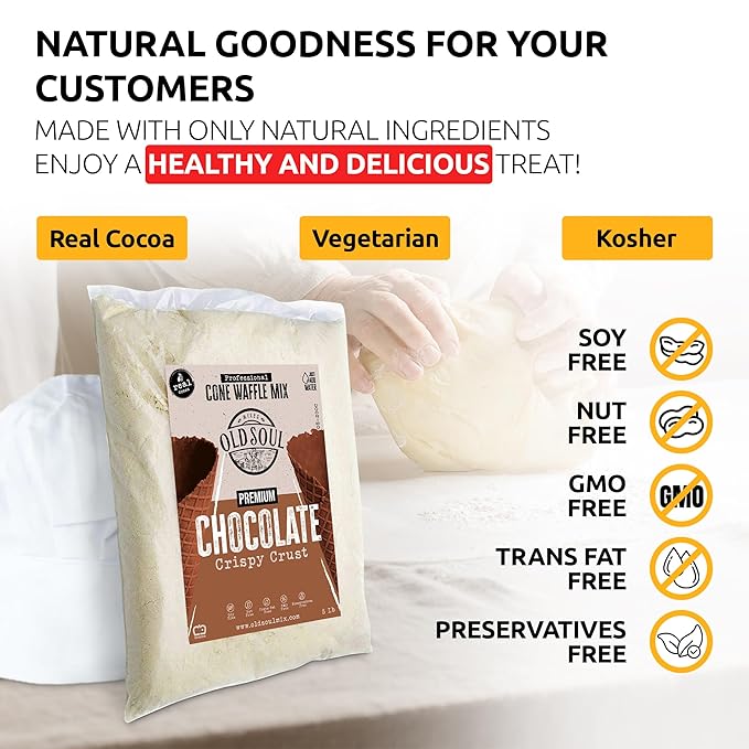 OLDSOUL Professional Cone Waffle Mix | Chocolate Flavor | 30 Lbs | 672 Pcs | Batter Mix | (30 Lbs Traditional)