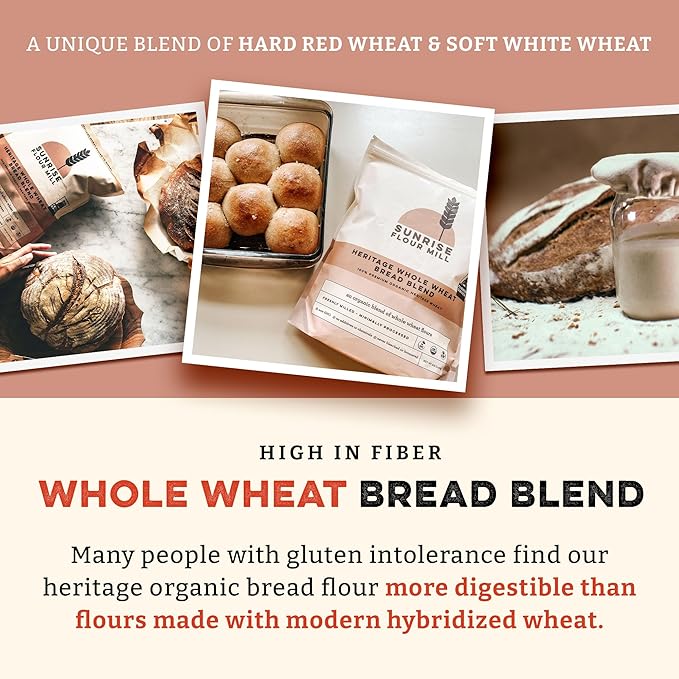 Sunrise Flour Mill Heritage Whole Wheat Bread Blend - 5 lb | USDA Organic All Purpose Flour Unbleached - Non-GMO Kosher Grown Without Glyphosate Ancient Grains Bread Flour Organic.