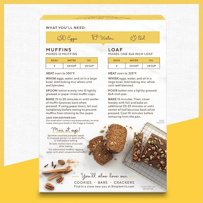 Simple Mills Almond Flour Baking Mix Pumpkin Muffin &amp Bread Mix Gluten Free Plant Based Paleo Friendly 4.25 Ounce (Pack of 24)