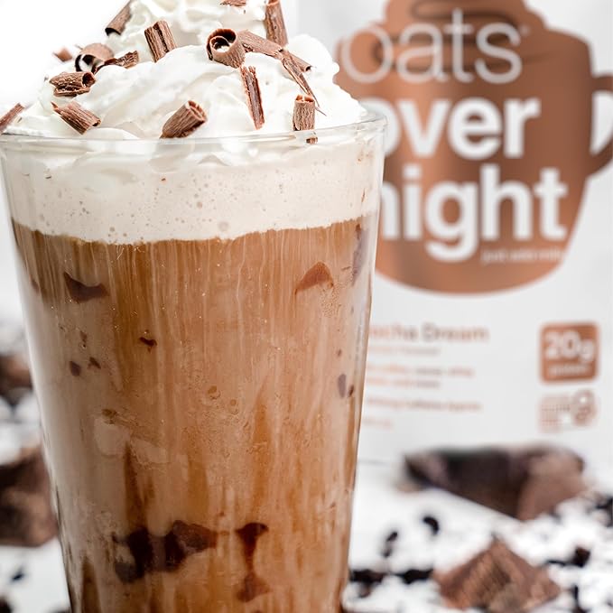 Oats Overnight - Mocha Dream - 20g Protein High Fiber Breakfast Shake 100mg Caffeine - Gluten Free Non GMO Oatmeal (2.7 oz per meal) (8 Pack)