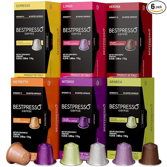 Bestpresso Coffee for Nespresso Original Machine 120 pods Certified Genuine Espresso Variety Pack Pods Compatible with Nespresso Original