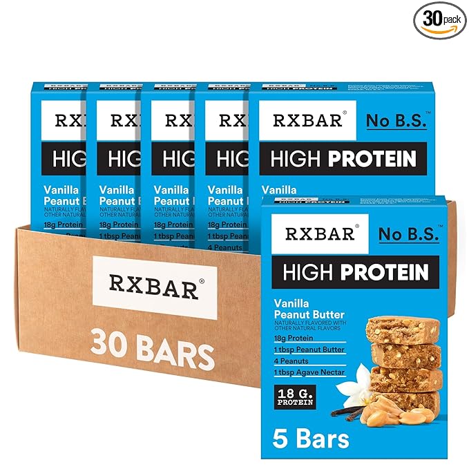 RXBAR High Protein Bars Gluten Free Protein Snacks Vanilla Peanut Butter (6 Boxes 30 Bars)