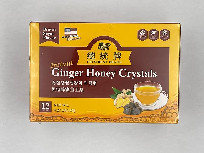 President Brand Instant Brown Sugar Ginger Honey Crystals 12 Sachet 黑糖蜂蜜 薑王晶冲剂 调理气血大姨妈 (10)