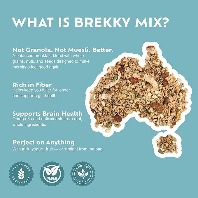 Brekky Mix Granola | Low Sugar Breakfast Granola | No Refined Sugar No Seed Oils No Artificial Ingredients | All Natural Healthy Granola Cereal | 12oz (Choose Your Flavor) (1 Choc Chip)