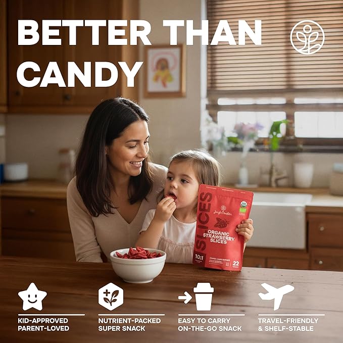 Jungle Powders Organic Blueberries Fresh Freeze Dried Fruit 4 Ounce Bag - Made From Frozen Wild Dried Blueberries + Freeze Dried Strawberries Organic USDA Certified Strawberry Slices 3.2 Ounce Bag
