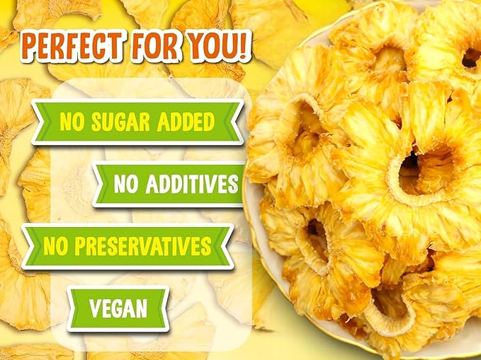 No Sugar Added Dried Pineapple Rings 16 oz Non-GMO Flavorful Chewy Fruit Snack Vegan Kosher Natural Unsulfured Bulk Great for Desserts Cakes Pies