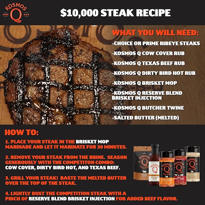 Kosmos Q $10000 Steak Bundle - Gourmet Rubs Brisket Mop &amp Brisket Injection - Rubs &amp Spices Kit for Mouthwatering Steaks at Home
