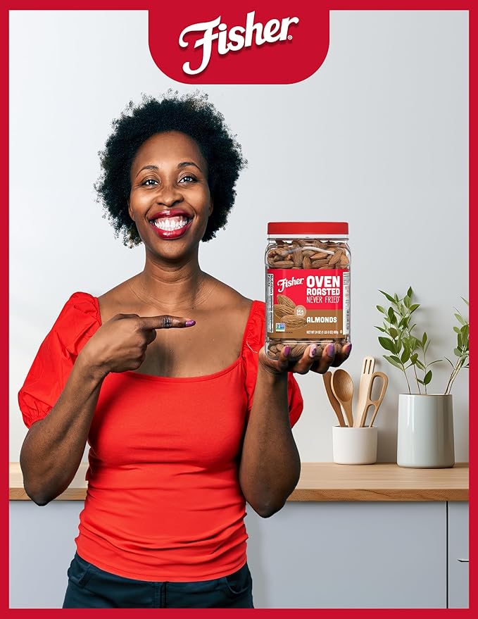 Fisher Oven Roasted Never Fried Almonds 24 Ounces (Pack of 1) Heart Healthy Snacks for Adults Made with Sea Salt No Added Oil Artificial Ingredients or Preservatives Gluten Free Vegan Protein