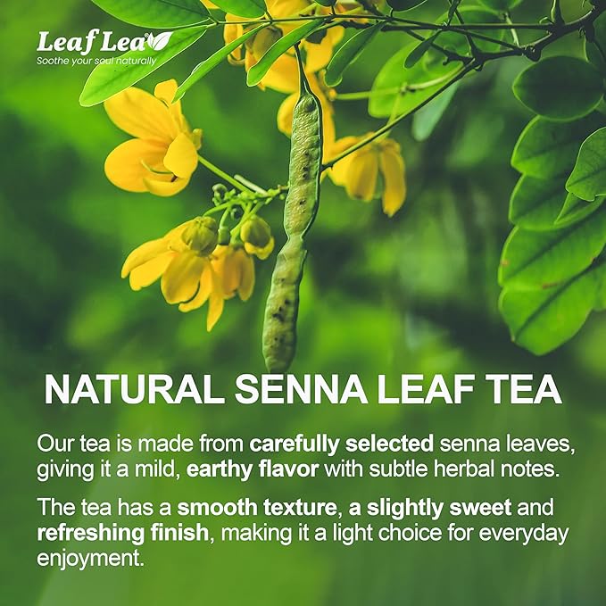 LeafLea 80 Senna Leaf Tea Bags – Natural Herbal Laxative Tea Supports Gentle Constipation Relief &amp Healthy Digestion Caffeine-Free Sugar-Free No Gluten Non-GMO Vegan Individually Wrapped