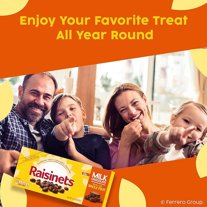 Raisinets Milk Chocolate Covered Raisins Gluten-free California Movie Theater Candy Box 3.1 oz Bulk 15 Pack