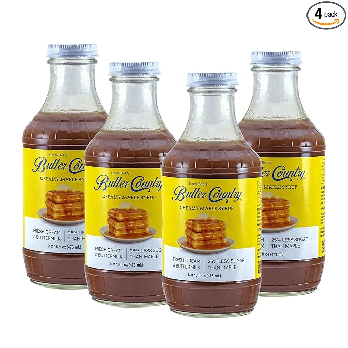 Butter Country Rich and Creamy Buttermilk Syrup | Creamy Maple Flavor | Premium Syrup for Breakfast &amp Desserts | 16 fl oz/4 Pack