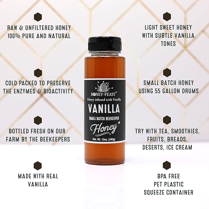 HONEY FEAST Gourmet Honey Trio – Vanilla Organic Lavender &amp Black Gum Tupelo Honey (Holly Blend) – 3 x 12oz Jars – Unfiltered Cold Packed – Florida Beekeeper Bottled