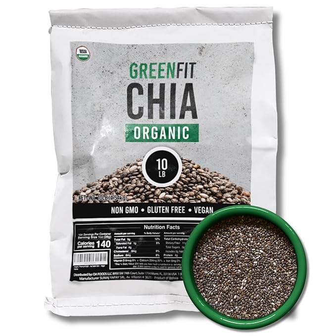 Greenfit Organic Premium Bulk Chia Seeds (10Lbs Bag) | A+ Grade Chia | Nutrient-Packed Superfood | Non-GMO | Gluten-Free Chia Seeds Bulk | Vegan