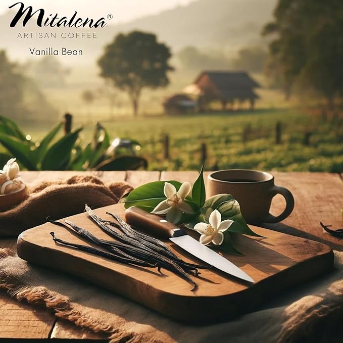 Mitalena Artisan Vanilla Bean Low Acid Coffee Pods for Keurig - Medium Roast K Cups for Acid Reflux Prevention - 96 Organic Coffee &amp Vanilla Flavor Cups