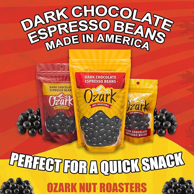 OZARK NUT ROASTERS Dark Chocolate Espresso Beans Coffee-Flavored Snacks World-Class Gourmet Dark Chocolate Coffee Beans 14 oz Pack of 1