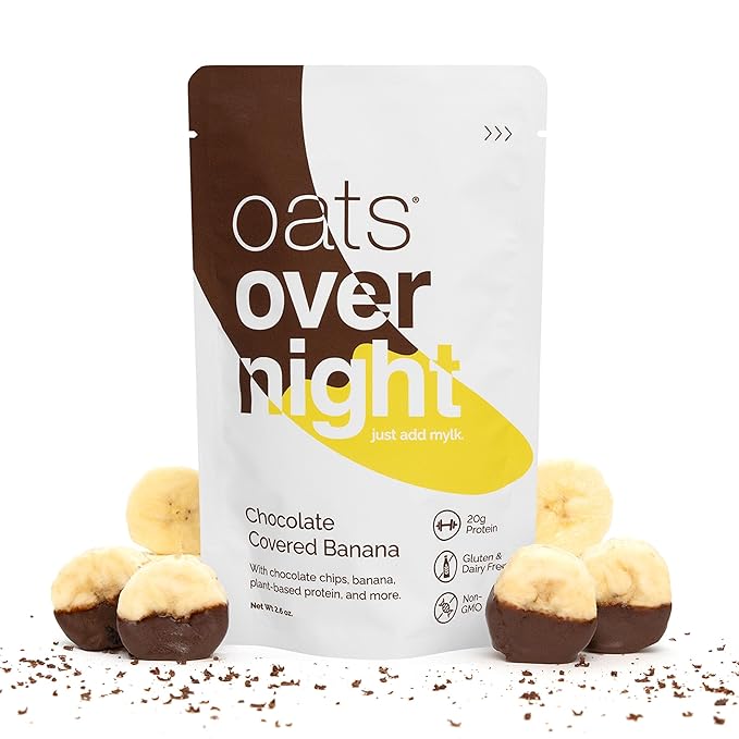 Oats Overnight Chocolate Covered Banana - Overnight Oats with 20g Whey Protein High Fiber Breakfast Protein Shake - Gluten Free Oatmeal Non GMO High Protein Oatmeal (2.9 oz per Meal) (24 Pack)