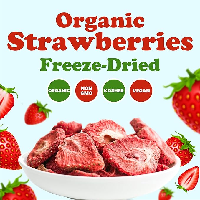 Food to Live Organic Freeze-Dried Strawberries 1 Pound – 100% Natural Berries No Sugar Added Vegan and Nutritious Snack – Perfect for Smoothies and Baking Non-GMO Kosher Bulk