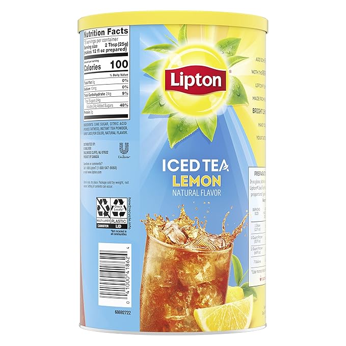 Lipton Lemon Sweetened Iced Tea Mix Makes 28 Quarts (Pack of 2)