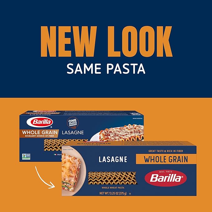 Barilla Whole Grain Wavy Lasagne Pasta 13.25 oz. Box (Pack of 12) - Non-GMO Made With 100% Whole Grain Durum Wheat - Great Source of Fiber