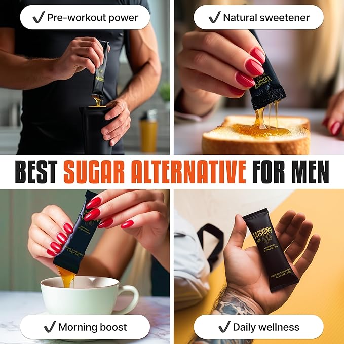 Halal Honey Extra Strength For Men Raw Organic Honey with Premium Natural Royal Jelly Bee Pollen &amp 100% Pure (Large Pack of 24 Honey Packets)