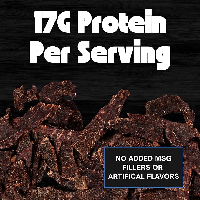 No Mans Land High Protein Beef Jerky | 16G Protein Low Carb Low Calorie Beef Snack | Slow-Dried Smoked &amp Seasoned Jerky Strips | Black Pepper 8.5oz Bag