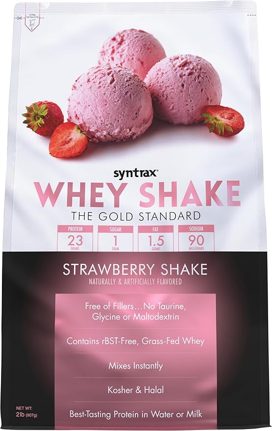 Syntrax Nutrition Whey Shake Cold Filtered &amp Undenatured Whey Protein Powder Blend Strawberry Shake 2 lbs