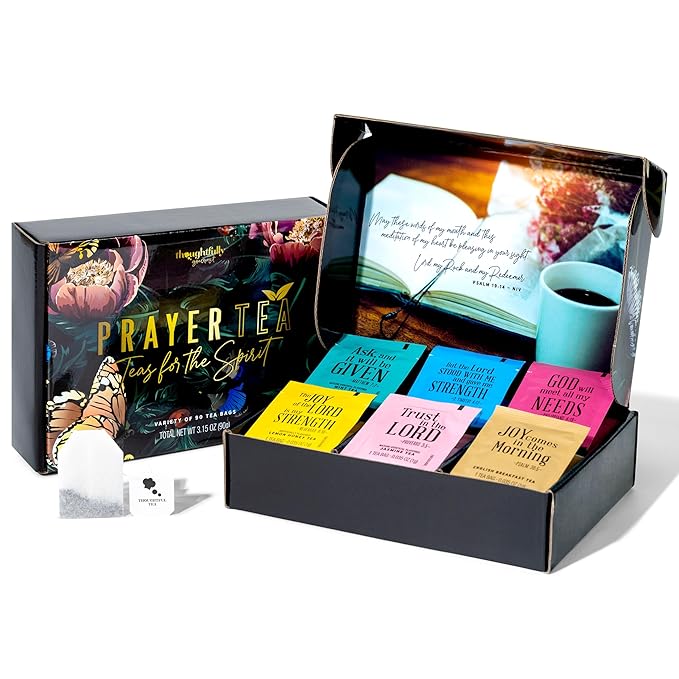 Thoughtfully Gourmet Tea Affirmations Christian Prayer Gift Set Includes 6 Flavors of Tea with Bible Verses from Psalms and Other Books to Rejoice Pack of 90