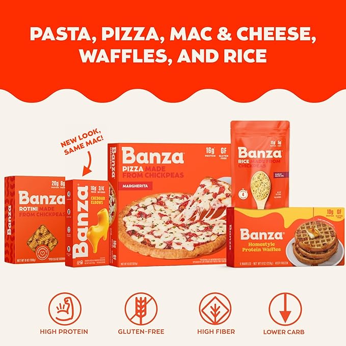 Banza Gluten-Free Chickpea PastaVariety Pack 20g Protein | Lower Carb | High Fiber-| High Protein-| Plant Based Pasta-| 8oz(Pack of 12)