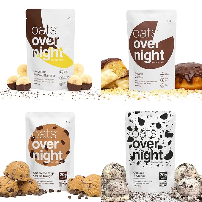 Oats Overnight Chocolate Variety Pack - High Protein High Fiber Breakfast Protein Shake - Gluten Free Oatmeal Non GMO High Protein Oatmeal - Smores Dark Chocolate Sea Salt &amp More Flavors (8 Pac