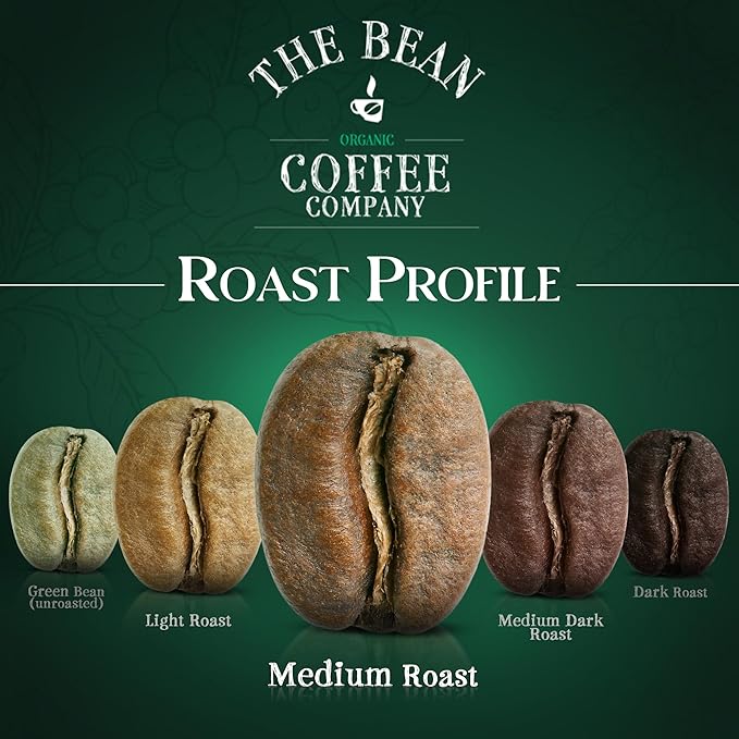 The Bean Organic Coffee Company Water Processed DECAF Chocolate Macadamia Nut Medium Roast Ground Coffee 16-Ounce Bag Café Molido Tostado Orgánico descafeinado
