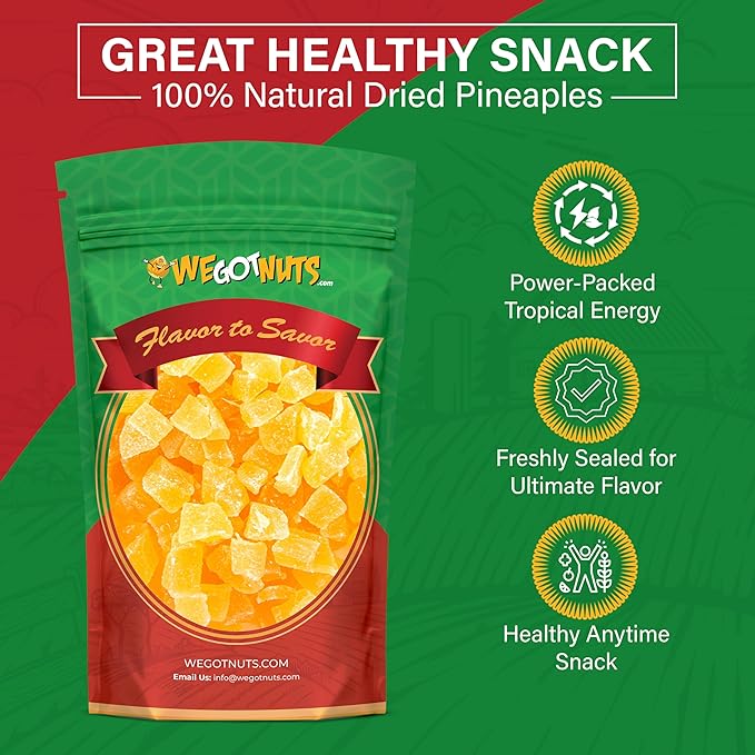 We Got Nuts Dried Pineapple Chunks | Freshly Packed Pineapple In A Perfectly Sealed Bag | Healthy Snack Full Of Vitamins Minerals Antioxidants Fibers &amp Enzymes | Kosher Certified Dried Fruit (5
