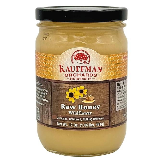 Kauffman Orchards Raw Wildflower Honey Unheated and Unfiltered 17 Ounce Jar
