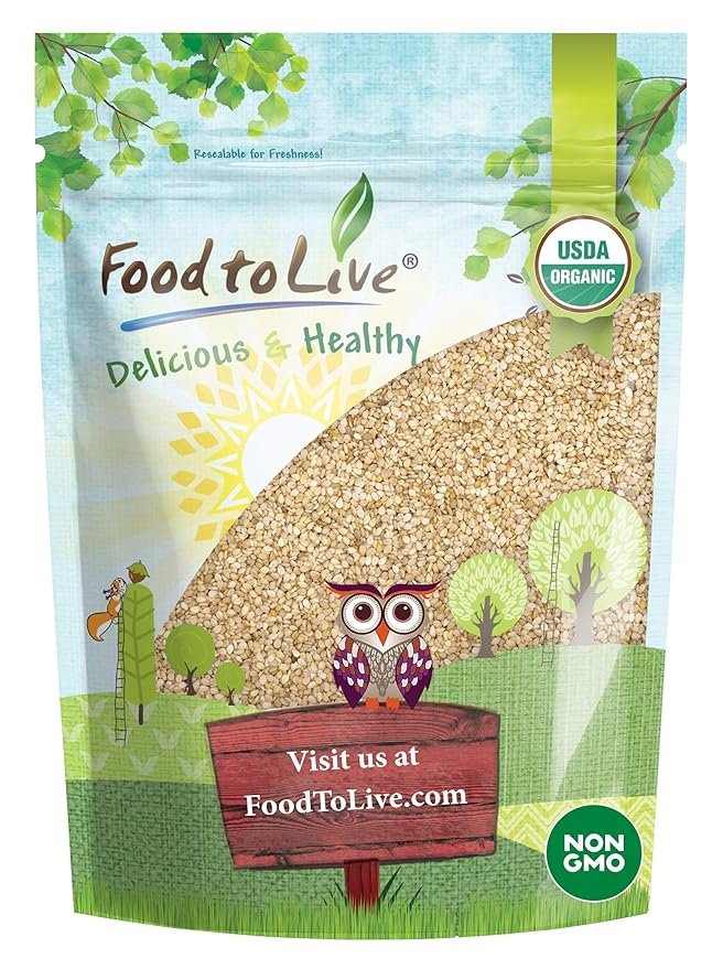 Food to Live Organic Unhulled Sesame Seeds 4 Pounds — Non-GMO Whole Natural Raw White Sesame Seeds Kosher Vegan Bulk Rich in Dietary Fiber Protein &amp Iron. Crunchy Texture. Great for Baking
