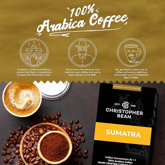 Christopher Bean Coffee - 396 servings 30 to 1 Blend Bag in Box Liquid Instant Coffee or Cold Brew Coffee Concentrate - Hot or Iced Coffee - Sumatra Brew