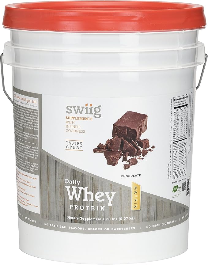 swiig Premium Daily Whey Matrix Chocolate 20lb – 20g Protein per Serving with Amino Acids for Muscle Recovery – Gluten-Free Non-GMO No Fillers No Artificial Flavors