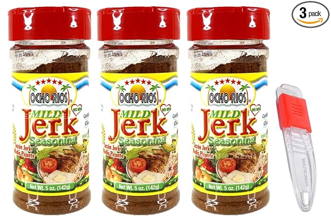 Ocho Rios Mild Jerk Seasoning 5 oz Pack of 2 with Adjustable Measuring Spoon in Sealed O That's Good Packaging (Pack of 3)