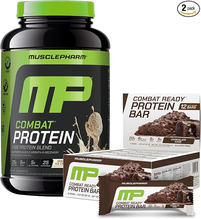 Muscle Pharm Combat Protein 2lb Vanilla and Combat Chocolate Cake Sport Bars