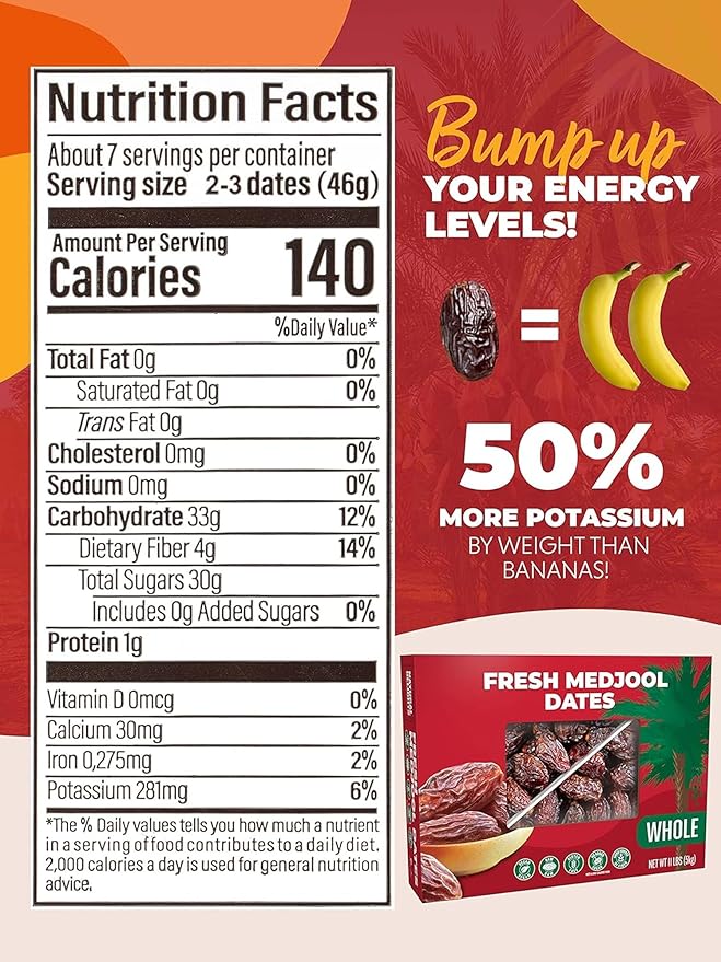 Natural Delights Medjool Dates Whole - Non-GMO Verified Fruit Good Source of Fiber &amp Potassium Naturally Sweet Snack for On-the-Go Large &amp Plump Dates - Bulk 11 lb Box (Pack of 2)