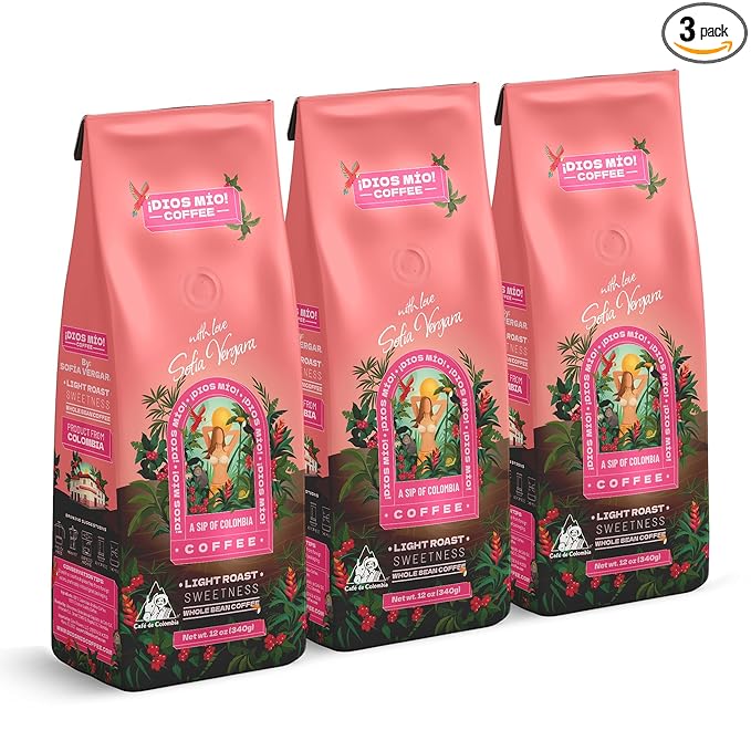 Dios Mio Coffee by Sofia Vergara Light Roast Whole Bean Premium Colombian Coffee 12 Ounce Bag (Pack of 3)