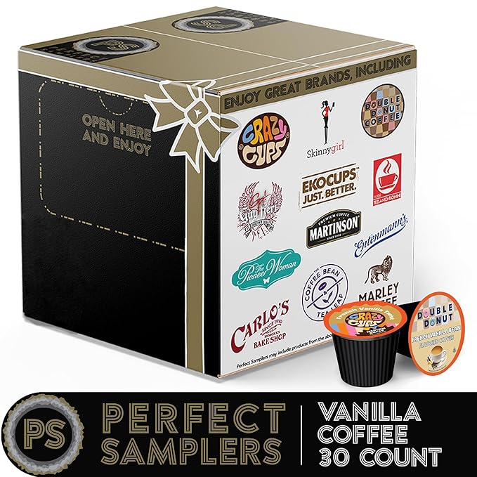 Perfect Samplers French Vanilla Coffee Pods Variety Pack Medium Roast 30 Count for Keurig K-Cup Machines