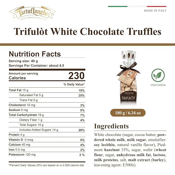 TartufLanghe Trifulot White Chocolate Truffles with Piedmont Hazelnuts Individually Wrapped Gourmet Italian Truffle Candy Fancy Chocolate Gift Set in a Bag From Italy Gluten Free - 6.34 OZ
