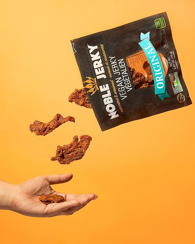 Noble Jerky – Vegan Jerky Plant-Based High Protein Snack Vegetarian Non-GMO Original Flavor 12 Pack (70g Bags) 14g Protein Per Bag