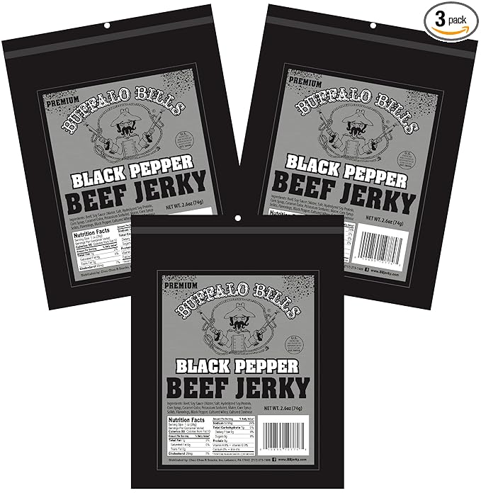 Buffalo Bills 2.6oz Premium Black Pepper Beef Jerky Packs (3 packs of black pepper smoked jerky)