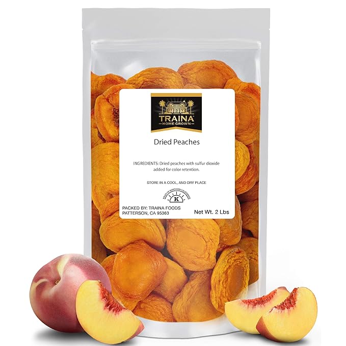 Traina Home Grown California Extra Fancy Sun Dried Peach Halves - Healthy No Sugar Added Non GMO Gluten Free Vegan Packed in Resealable Pouch (2 lbs)