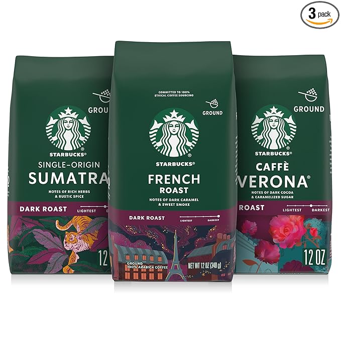 Starbucks Ground Coffee Dark Roast Hot or Iced Coffee Variety Pack Three 12 oz Bags