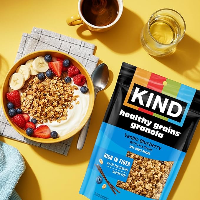KIND Healthy Grains Vanilla Blueberry Granola with Flax Seeds Healthy Snacks Gluten Free 100% Whole Grains 5g Protein 11oz 6 Count