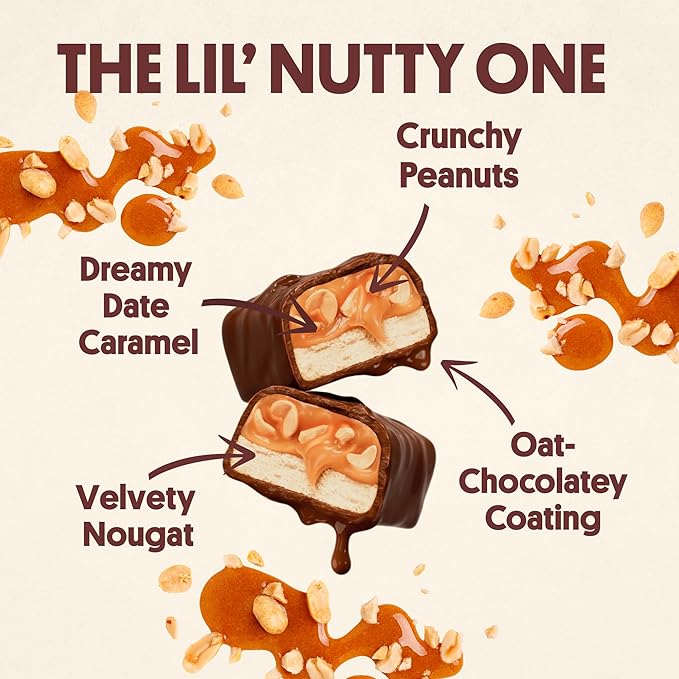 Harken Sweets The Lil’ Nutty Ones Mini Oat Milk Chocolate Candy Bars with Peanuts Sweetened with Dates No Sugar Added High Fiber Snack Gluten-Free Plant-Based 6 Pouches (30 Bars)