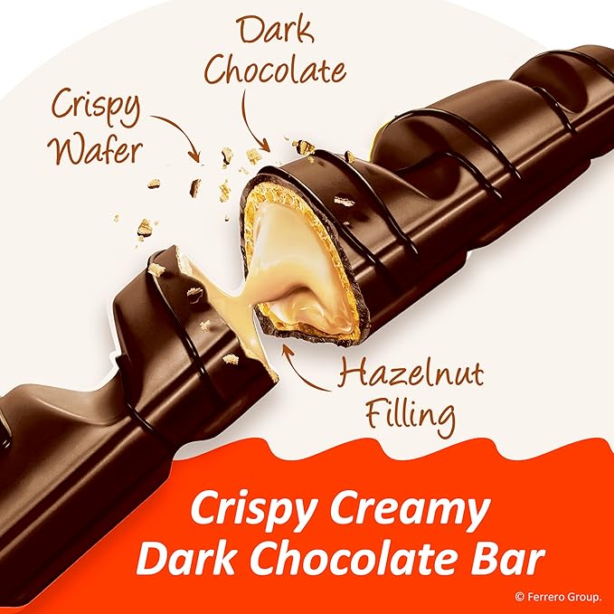 Kinder Bueno Dark Chocolate Bars with Creamy Hazelnut Filling Bulk 30 Count Chocolate Candy Bars for Game Day Football Party Supplies Snacks for Adults 2 Per Pack 1.5 oz Per Pack