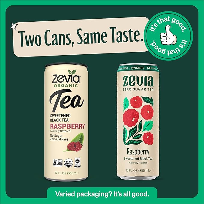 Zevia Zero Sugar Tea Black Tea with Raspberry 12 oz Cans (12-Pack) – Naturally Sweetened Zero Calorie Sugar Free - Non-GMO Project Verified Gluten-Free Vegan