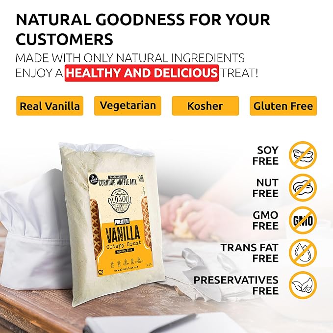 OldSoul Professional Corndog Waffle Mix | GLUTEN FREE | Vanilla Flavour | 30 Lbs | 840 Waffles (30 Lbs Gluten Free)